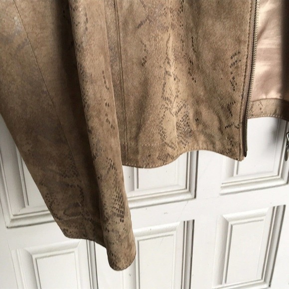 Chico's Design Jacket Sz2 Genuine Tan Suede Collar Zip Front Long Sleeves - Picture 8 of 8